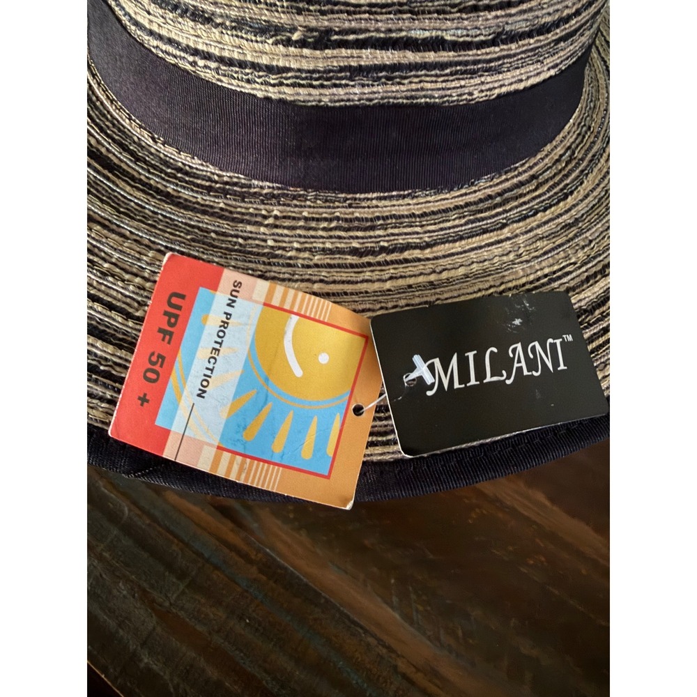 Milani Sun Hat Tan Black Striped UPF 50+ Wide Brim Women OS - Picture 2 of 7